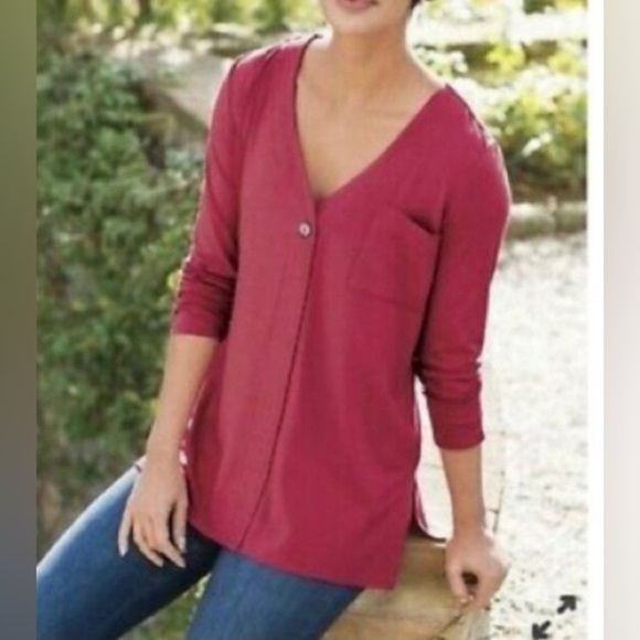 Soft Surroundings Womens Miramar Long Sleeve Tunic Top Size XS Crimson Berry - Picture 1 of 9